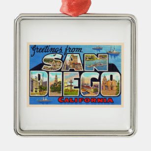 San Diego California Vintage Large Letter Postcard Metal Ornament