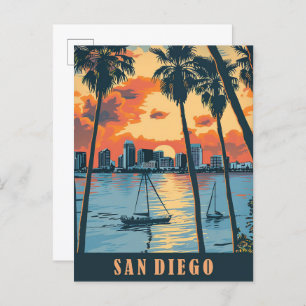 San Diego California Vintage Travel Illustration Postcard