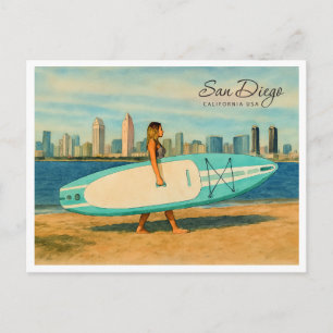 San Diego California Vintage Watercolor Holiday Postcard