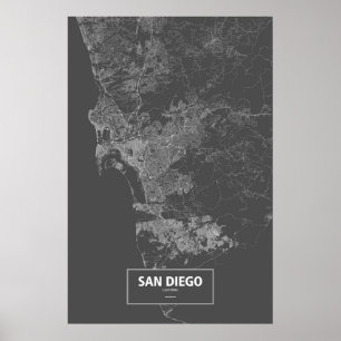 San Diego, California (white on black) Poster