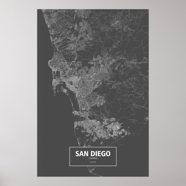 San Diego, California (white on black) Poster (Front)