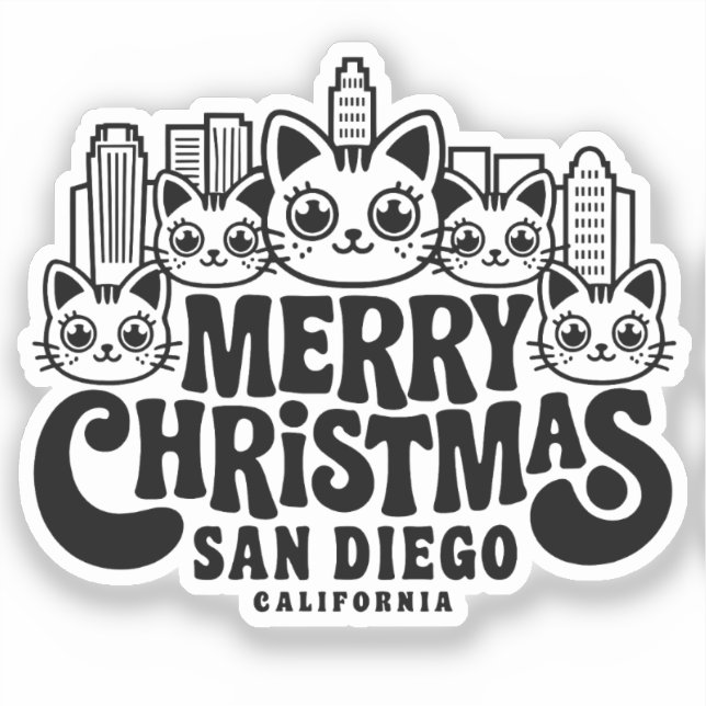San Diego City California Merry Christmas Cats USA (Front)