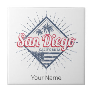 San Diego City California Retro Palm Trees Vintage Ceramic Tile