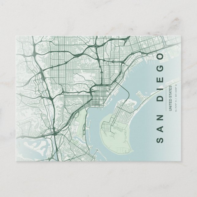 San Diego City Map Minimal Postcard (Front)