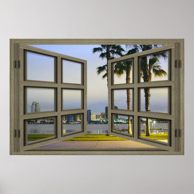 San Diego City Scape Through An Open Window Poster (Front)