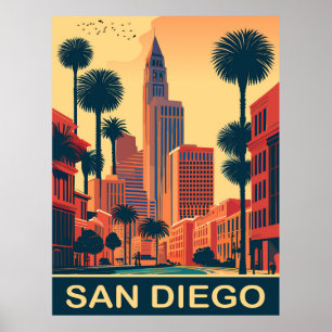 San Diego, City Streets, Travel Poster