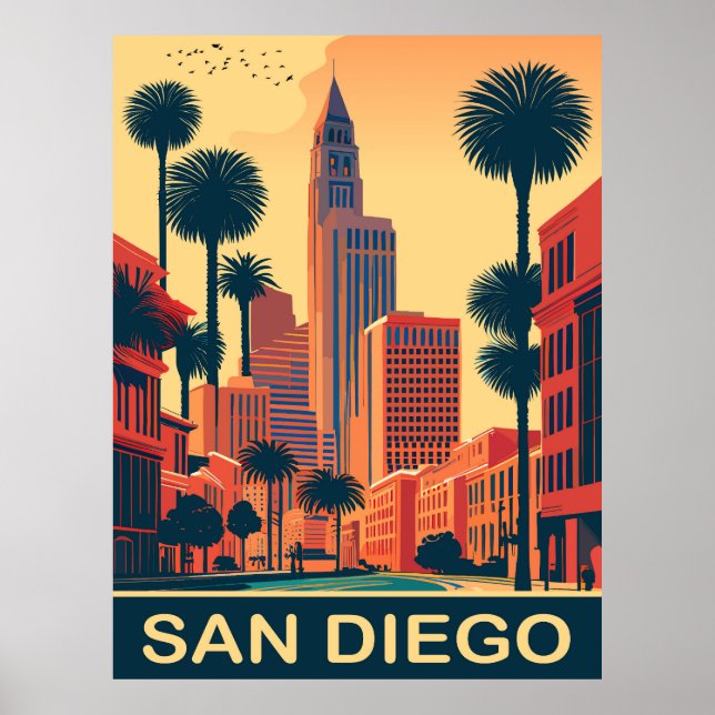 San Diego, City Streets, Travel Poster (Front)