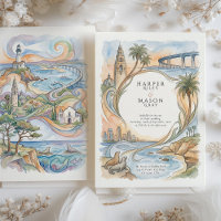 San Diego Coastal Landmarks Watercolor Wedding