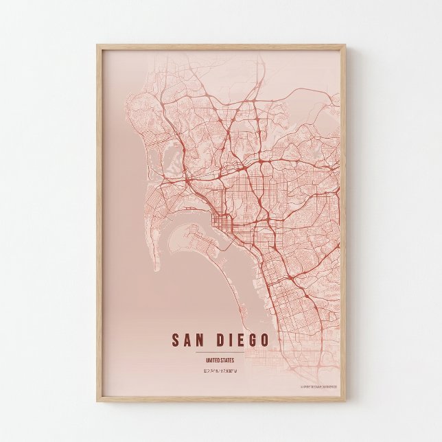 San Diego Coral Map Print Poster Wallart Gift  (Creator Uploaded)