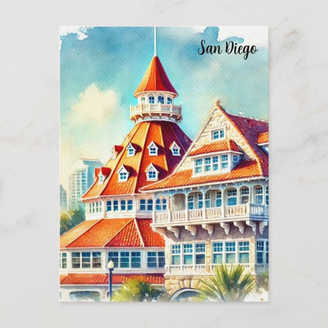San Diego Coronado Watercolor  Postcard (Front)