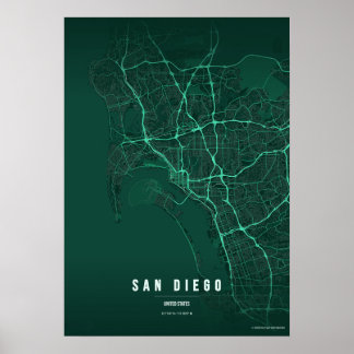 San Diego Emerald Map Print Poster Wallart Gift