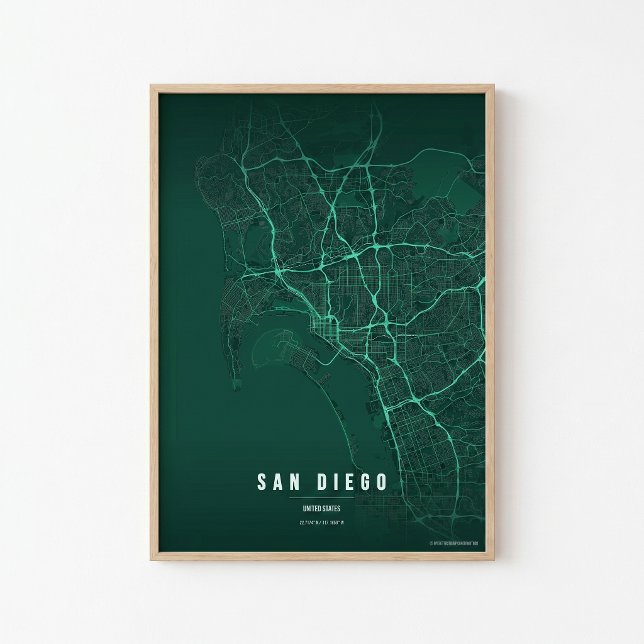 San Diego Emerald Map Print Poster Wallart Gift (Creator Uploaded)