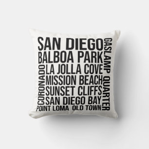 San Diego Landmarks Typography - USA Word Art Cushion