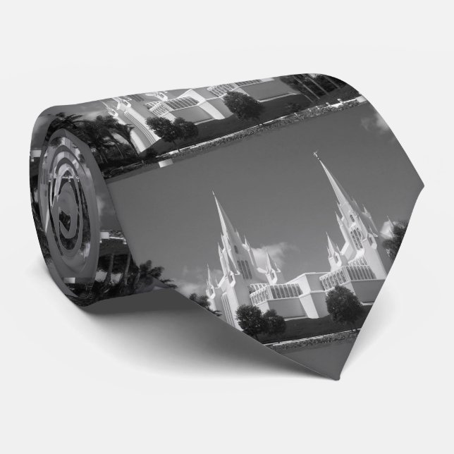 San Diego LDS Temple in black and white Tie (Rolled)