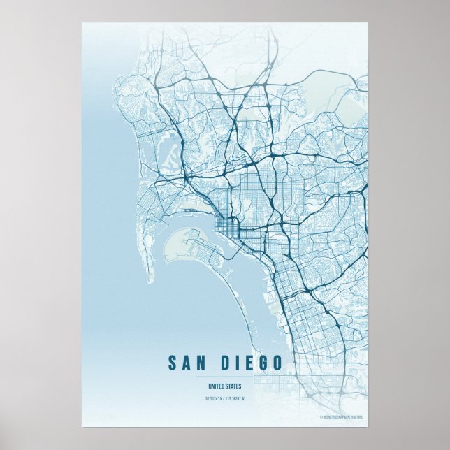 San Diego Ocean Map Print Poster Wallart Gift (Front)