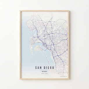 San Diego Pastel Map Print Poster Wallart Gift