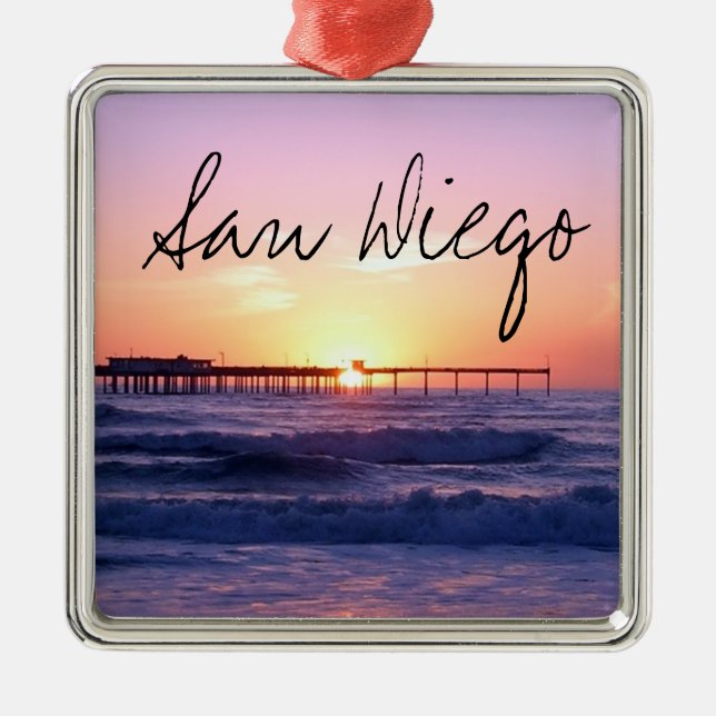 San Diego Pier at Sunset Metal Ornament (Front)