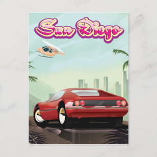 San Diego red sport car 1988 travel poster Postcard