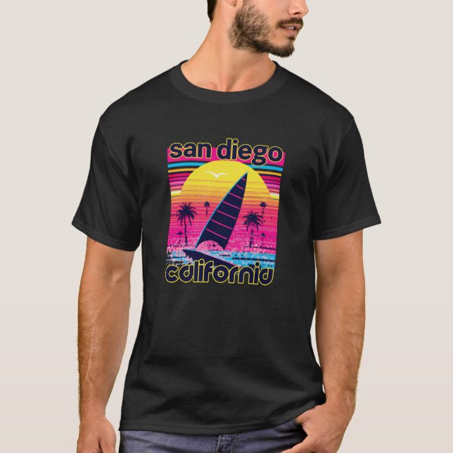 San Diego Retro 80s Style Souvenir Beach T-Shirt (Front)
