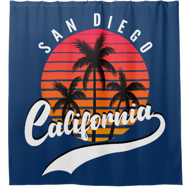 San Diego Retro Sunset Shower Curtain (Front)