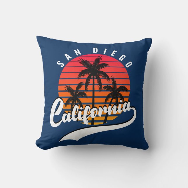 San Diego Retro Sunset Throw Pillow (Front)