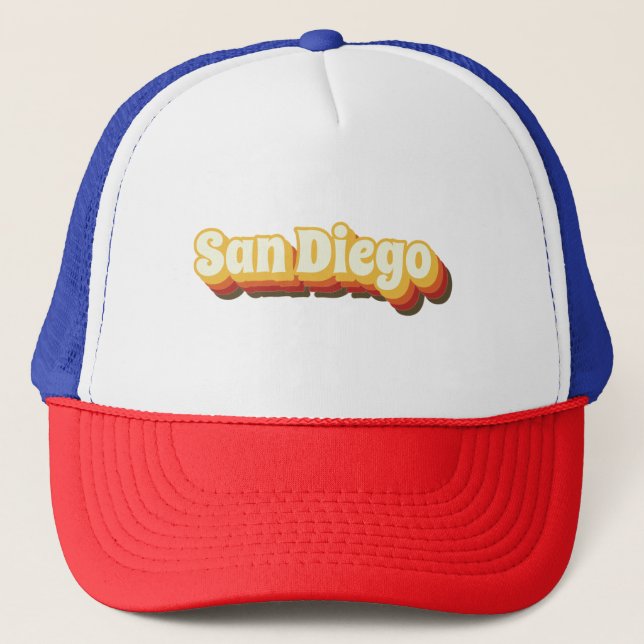 San Diego Retro Vintage Text Trucker Hat (Front)