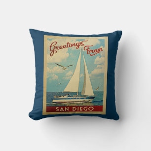 San Diego Sailboat Vintage Travel California Cushion