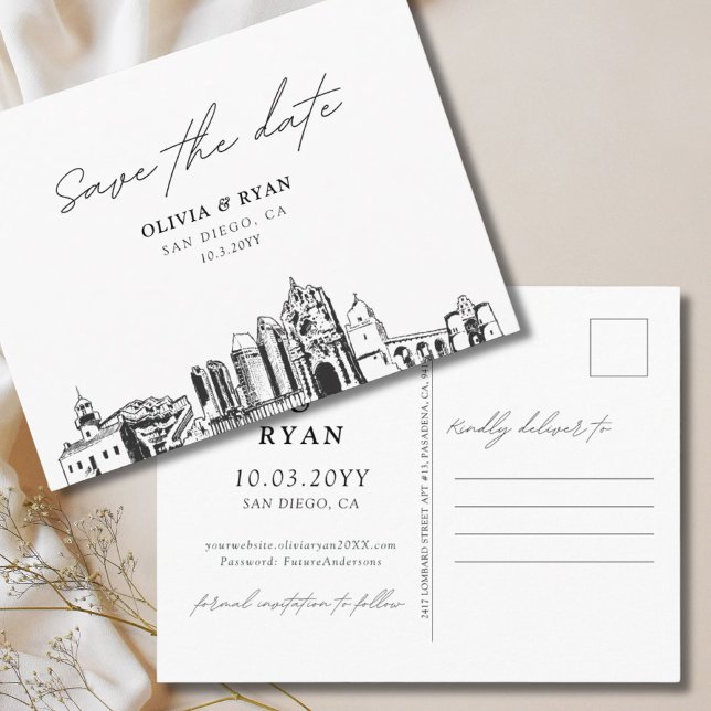 San Diego Save the Date Postcard Wedding (Ssn Diego Save the Date Postcard Elegant Wedding
)