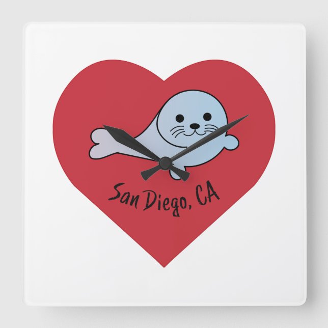 San Diego Seal Square Wall Clock (Front)