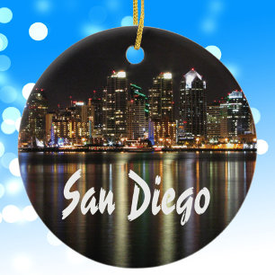 San Diego Skyline at night Ceramic Ornament