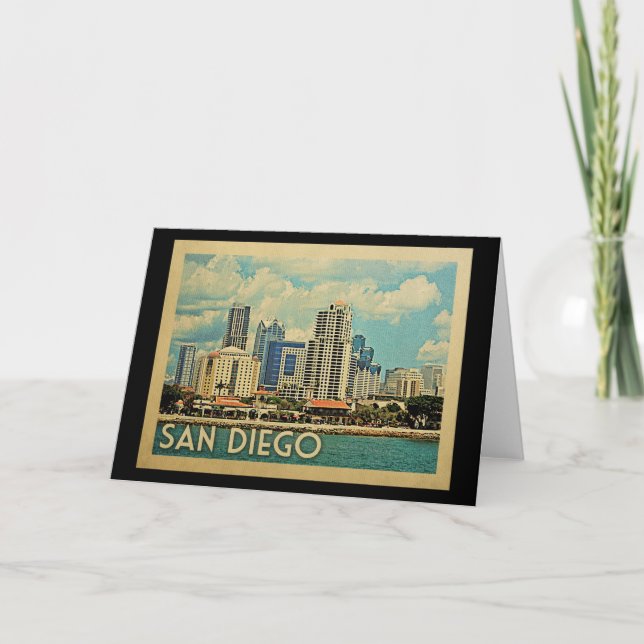 San Diego Skyline California Vintage Travel Card (Front)