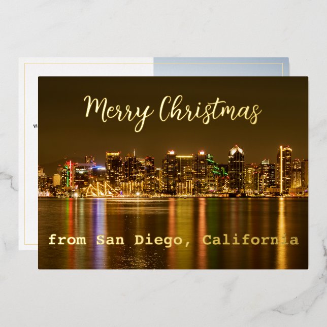 San Diego Skyline Custom Gold Foil Christmas Holiday Card (Front/Back)
