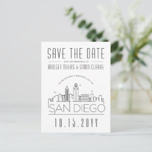 San Diego Skyline Save the Date Borderless Deco Postcard