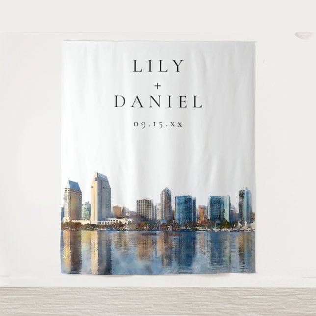 San Diego Skyline Wedding Photo Backdrop Tapestry (Front)