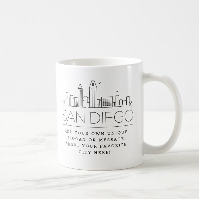 San Diego Stylised Skyline | Custom Slogan  Coffee Mug (Right)