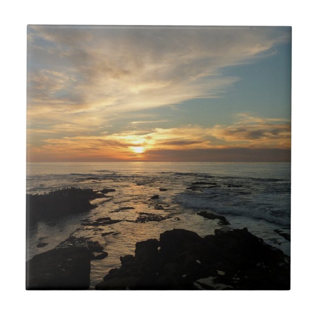 San Diego Sunset I California Seascape Ceramic Tile (Front)