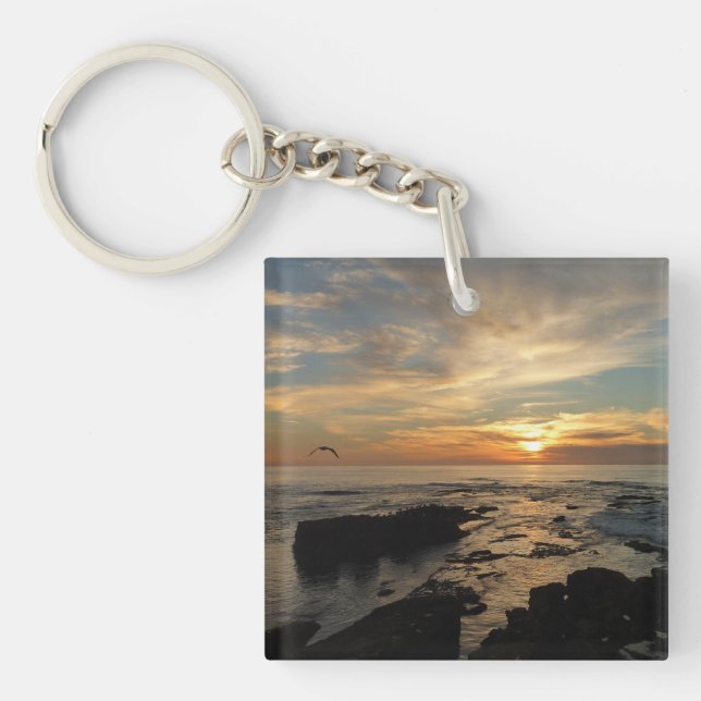 San Diego Sunset I California Seascape Key Ring (Front)