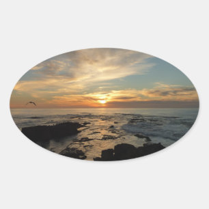 San Diego Sunset I California Seascape Oval Sticker