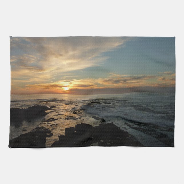 San Diego Sunset I California Seascape Tea Towel (Horizontal)