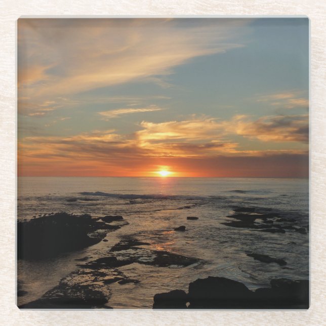San Diego Sunset II California Seascape Glass Coaster (Front)
