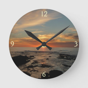 San Diego Sunset II California Seascape Round Clock