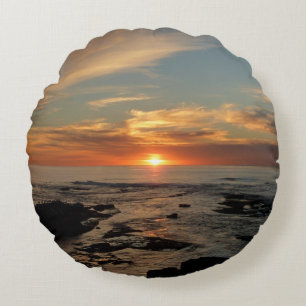 San Diego Sunset II California Seascape Round Cushion