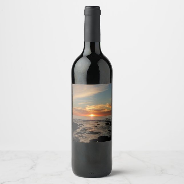 San Diego Sunset II California Seascape Wine Label (Front)