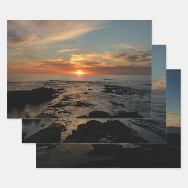 San Diego Sunset II California Seascape Wrapping Paper Sheet (Set)