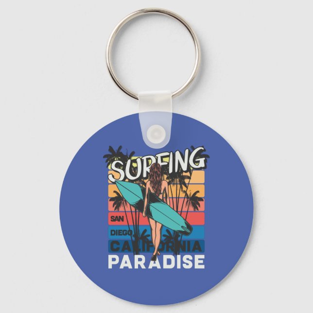 San Diego Surfing Vintage    Key Ring (Front)