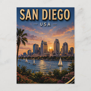 San Diego Travel Harbour and Coastal Skyline Postcard