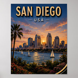San Diego Travel Harbour and Coastal Skyline Poster