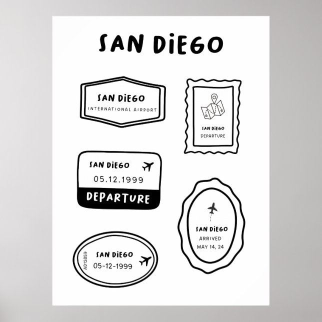 San Diego - Travel Stamp Collection | Minimalist Poster (Front)