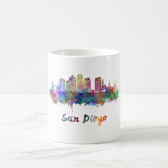 San Diego V2 skyline in watercolor Coffee Mug (Center)