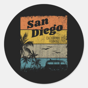 San Diego Vintage California Beach Surfing Retro S Classic Round Sticker